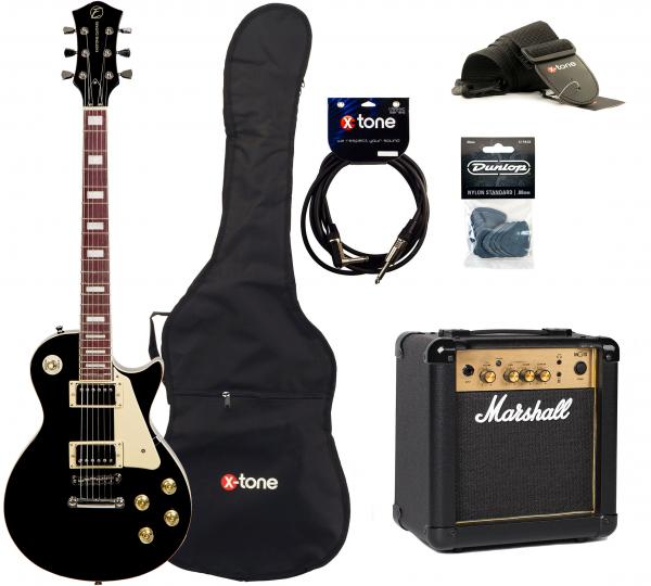 Pack guitare électrique Eastone LP100 BLK +MARSHALL MG10 10W +CABLE +MEDIATORS +HOUSSE - Black