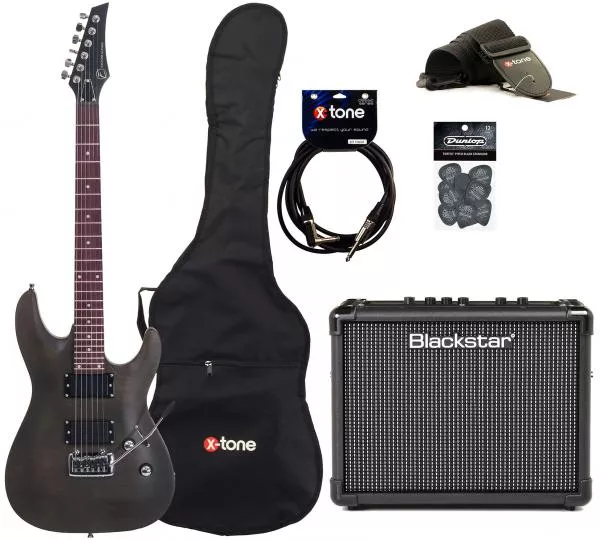 Pack guitare électrique Eastone METDC +Blackstar Id Core Stereo 10 V3 +Accessoires - Black satin