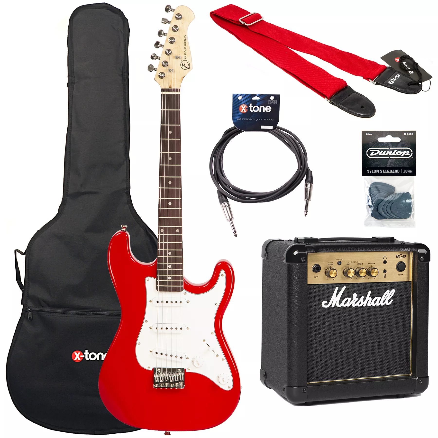 STR Mini +Marshall MG10G +Accessories - red Pack guitare électrique Eastone