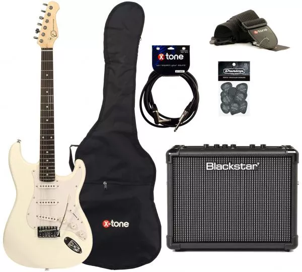 Pack guitare électrique Eastone STR70 +Blackstar Id Core Stereo 10 V3 +Accessoires - White