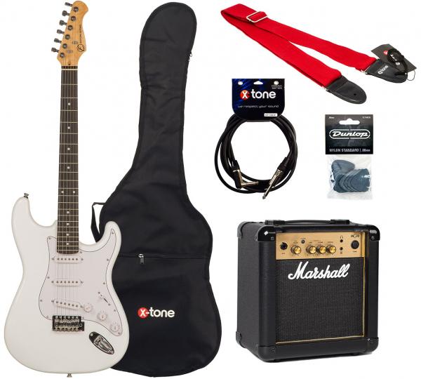 Guitare électrique solid body Eastone STR70 +Marshall MG10G +Accessories - Olympic white
