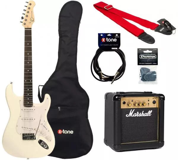 Pack guitare électrique Eastone STR70 +MG10G 10 W +HOUSSE +COURROIE +CABLE +MEDIATORS - White