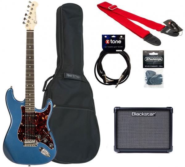 Pack guitare électrique Eastone STR70T + Blackstar ID Core V3 10W +Accessories - Lake placid blue