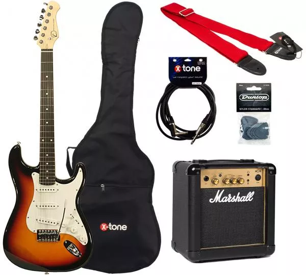 Pack guitare électrique Eastone STR70T +Marshall MG10G +Accessories - 3 tone sunburst