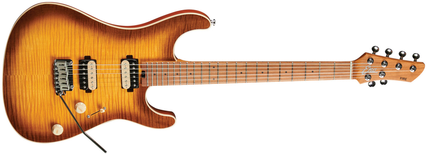 Eko Aurora 400 Trem Hh Mn - Flamed Amber Burst - Guitare Électrique Forme Str - Main picture