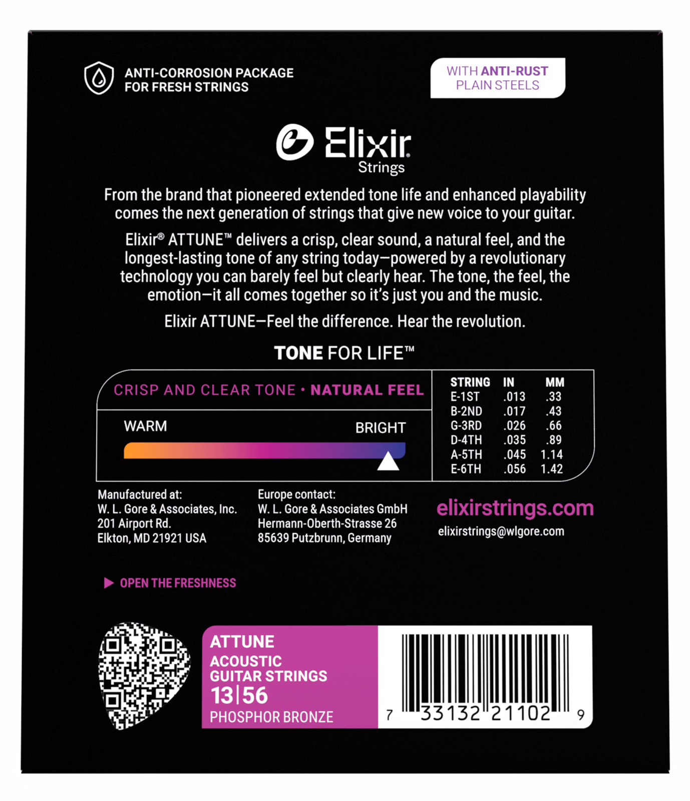 Elixir Jeu De 6 Cordes 21102 Attune Phos.bronze. M 13-56 - Cordes Guitare Acoustique - Variation 2