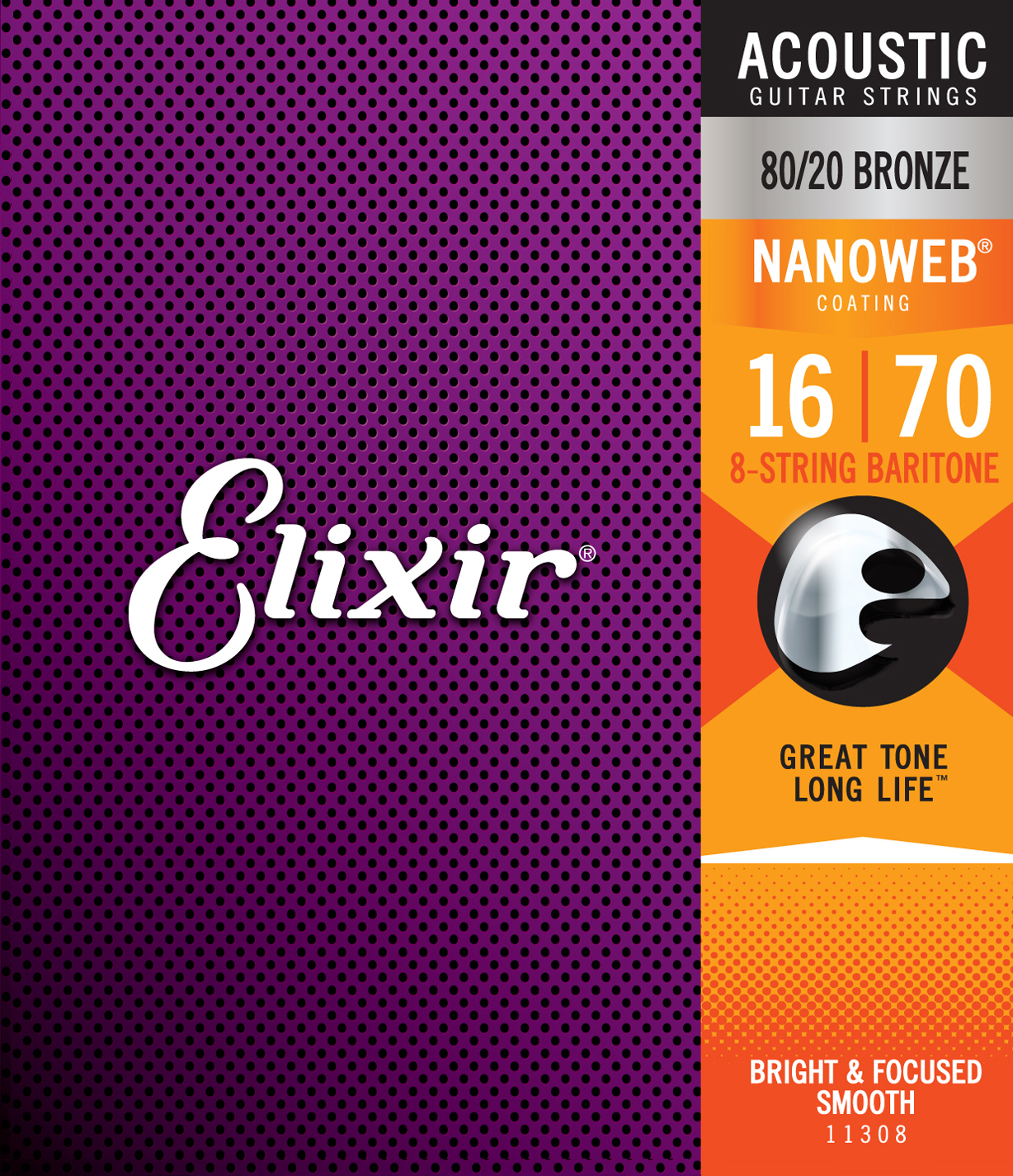 Elixir 11308 8-string Nanoweb 80/20 Bronze Acoustic Guitar 8c Baritone 16-70 - Cordes Guitare Acoustique - Main picture