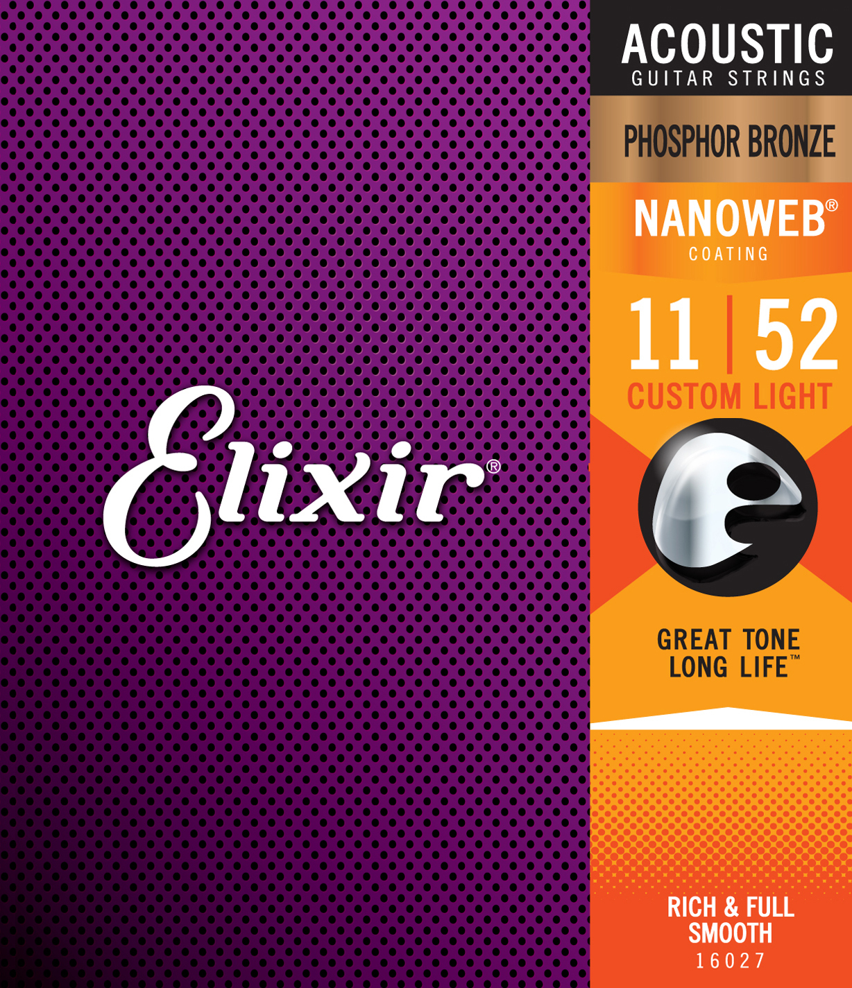 Elixir Jeu De 6 Cordes Acoustic (6) 16027 Nanoweb Phosphor Bronze 11-52 - Cordes Guitare Acoustique - Main picture