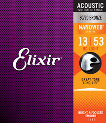 Cordes guitare acoustique Elixir Acoustic (6) Nanoweb 80/20 Bronze 13-53 - Jeu de 6 cordes