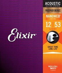 Cordes guitare acoustique Elixir Acoustic (6) Nanoweb Phosphor Bronze 12-53 - Jeu de 6 cordes