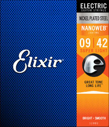 Cordes guitare électrique Elixir Electric (6) Nanoweb Nickel Plated Steel 09-42 - Jeu de 6 cordes
