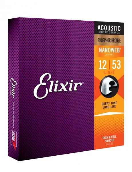 Cordes guitare acoustique Elixir Acoustic (6) Nanoweb Phosphor Bronze 12-53 - jeu de 6 cordes
