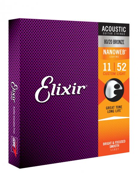 Cordes guitare acoustique Elixir Acoustic (6) Nanoweb 80/20 Bronze 11-52 - jeu de 6 cordes