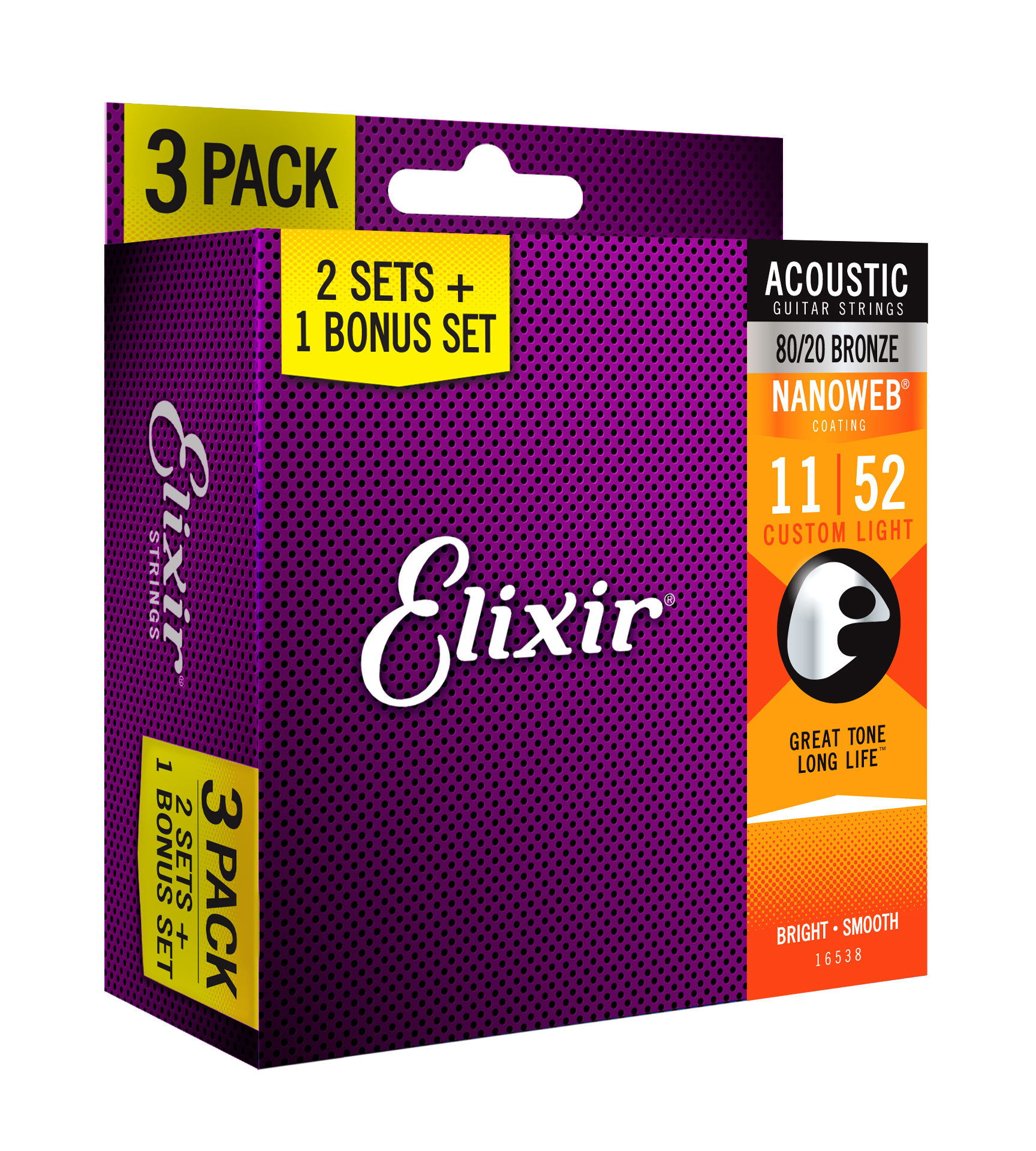 Elixir Pack De 3 Jeux 11027 Nanoweb 80/20 11-52 - Cordes Guitare Acoustique - Variation 1