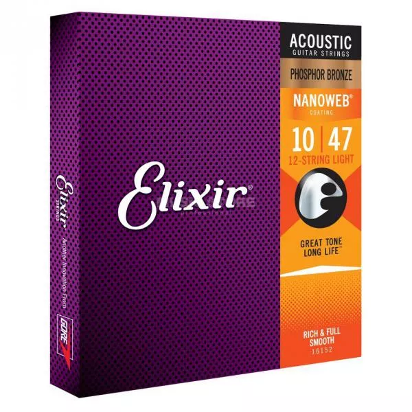 Cordes guitare acoustique Elixir 16152 Acoustic Guitar 12-String Set Nanoweb Phosphor Bronze 10-47 - jeu de 12 cordes