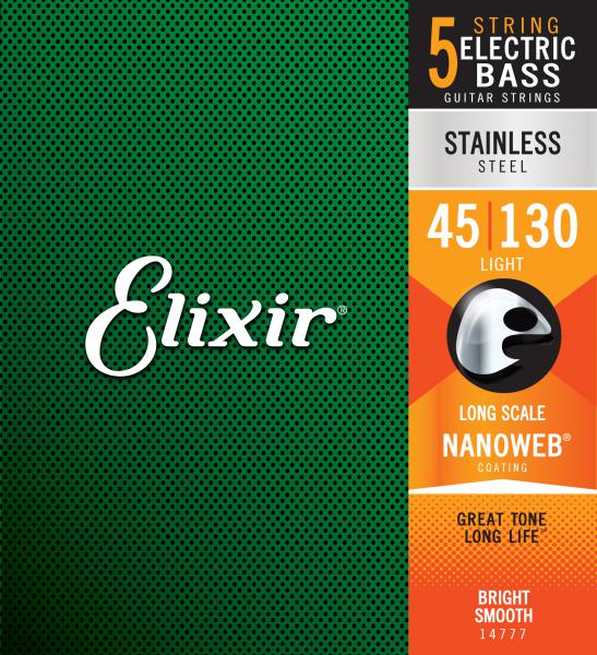 Cordes Elixir® en Stainless Steel avec revêtement NANOWEB® pour basse 4 cordes, Long Scale, Light (.045-.100