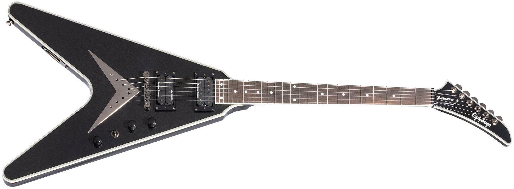 Epiphone Dave Mustaine Flying V Custom 2h Seymour Duncan  Ht Eb - Black Metallic - Guitare Électrique Signature - Main picture
