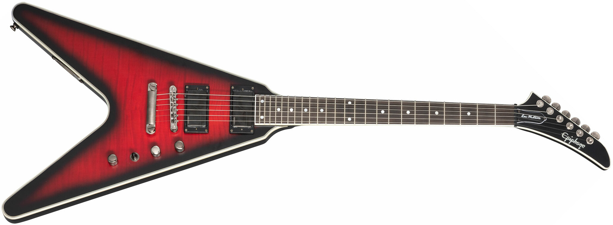 Epiphone Dave Mustaine Flying V Prophecy 2h Fishman Fluence Ht Eb - Aged Dark Red Burst - Guitare Électrique MÉtal - Main picture