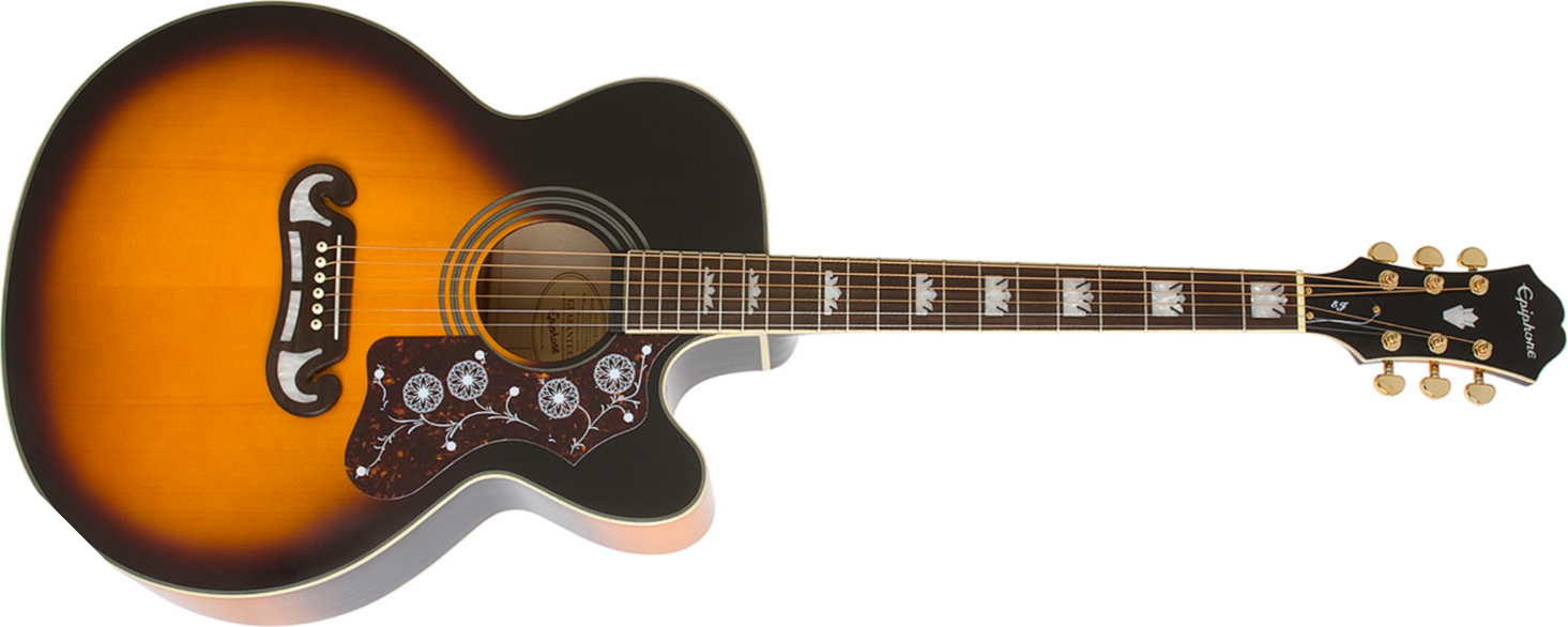 Epiphone Ej-200sce 2018 Jumbo Cw Epicea Erable Pf - Vintage Sunburst - Guitare Electro Acoustique - Main picture