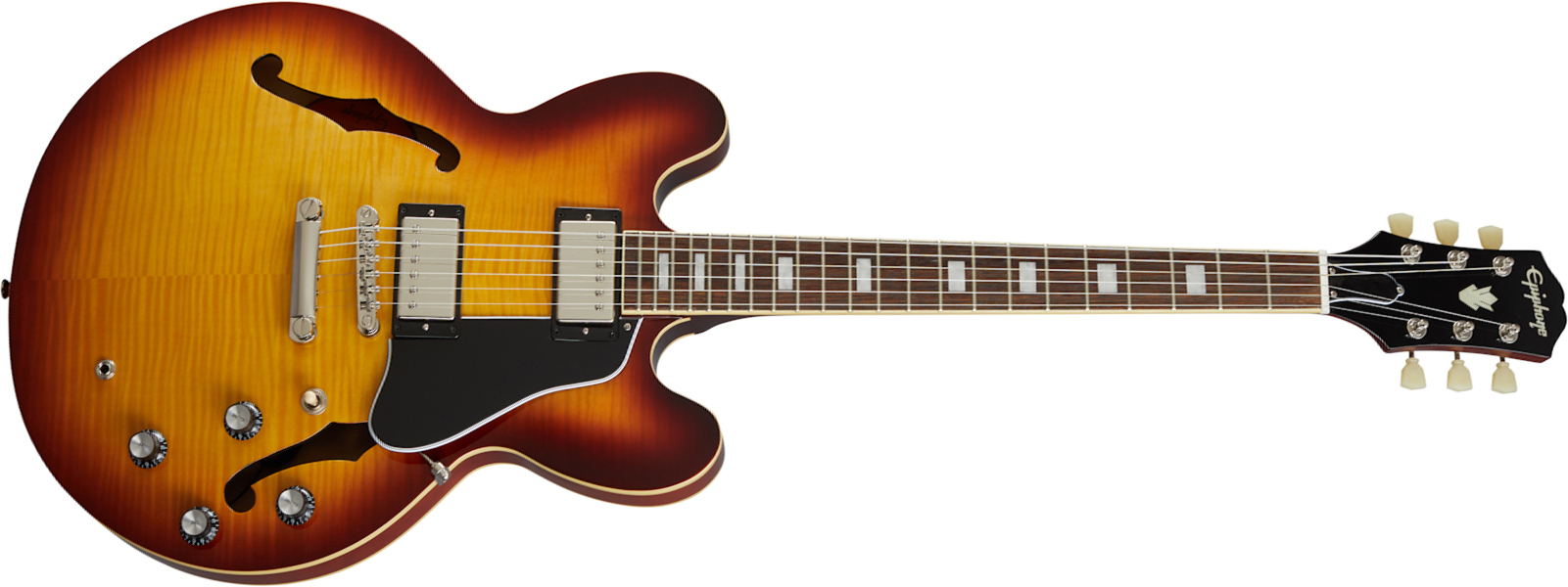 Epiphone Es-335 Figured Inspired By Gibson Original 2h Ht Rw - Raspberry Tea Burst - Guitare Électrique 1/2 Caisse - Main picture