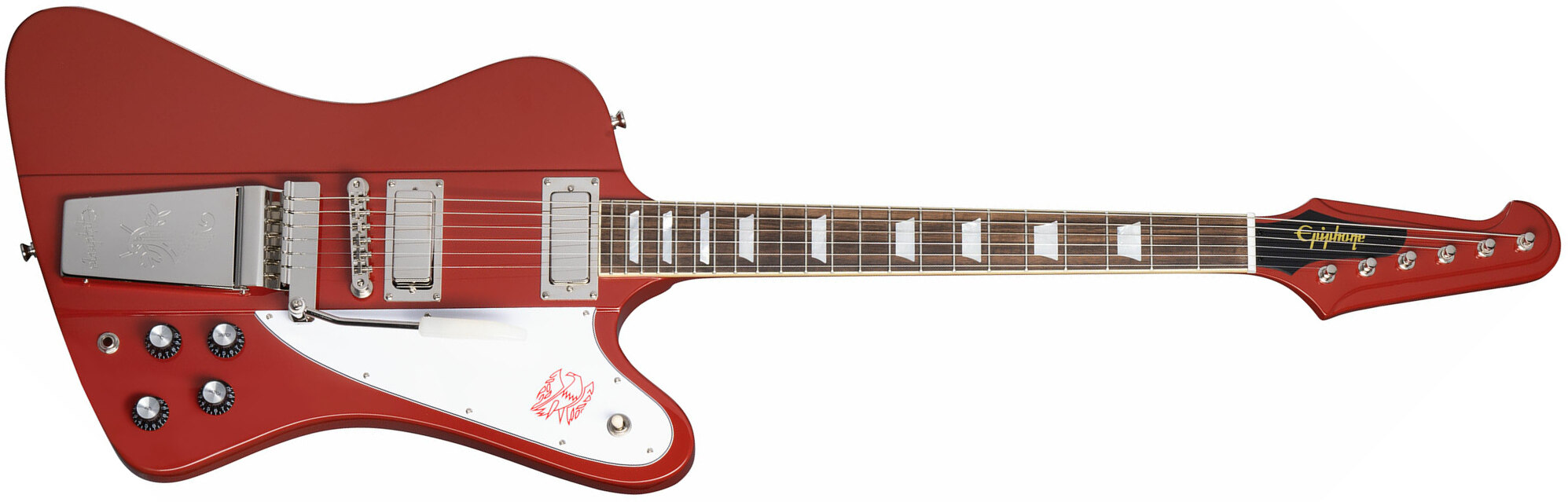 Epiphone Firebird V 1963 Maestro Vibrola Inspired By Gibson Custom 2mh Trem Lau - Ember Red - Guitare Électrique RÉtro Rock - Main picture