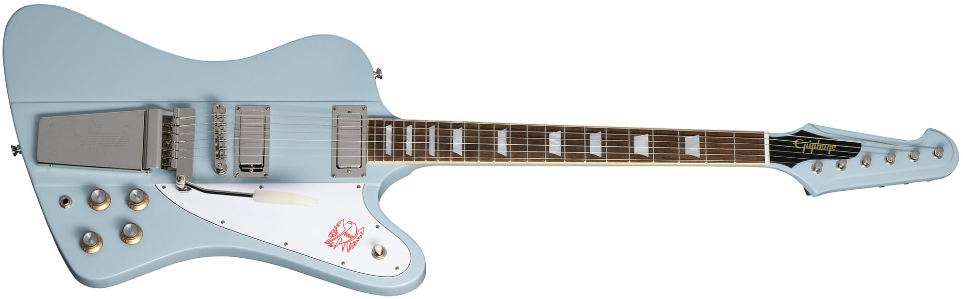 Epiphone Firebird V 1963 Maestro Vibrola Inspired By Gibson Custom 2mh Trem Lau - Frost Blue - Guitare Électrique RÉtro Rock - Main picture