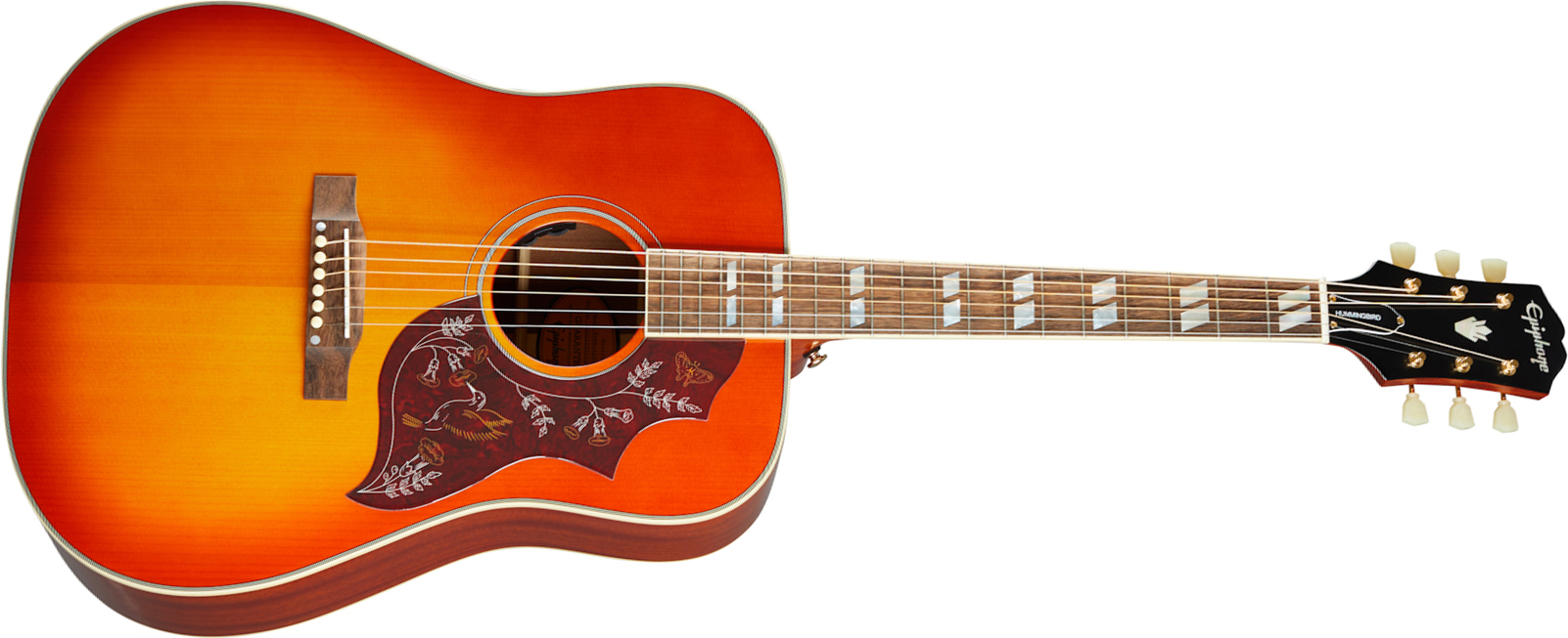 Epiphone Hummingbird Inspired By Gibson Dreadnought Epicea Acajou Lau - Aged Cherry Sunburst - Guitare Electro Acoustique - Main picture
