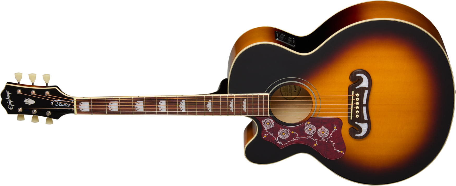 Epiphone J200 Studio Ec Lh Gaucher Ibg Jumbo Cw Epicea Acajou Rw - Vintage Sunburst - Guitare Folk - Main picture
