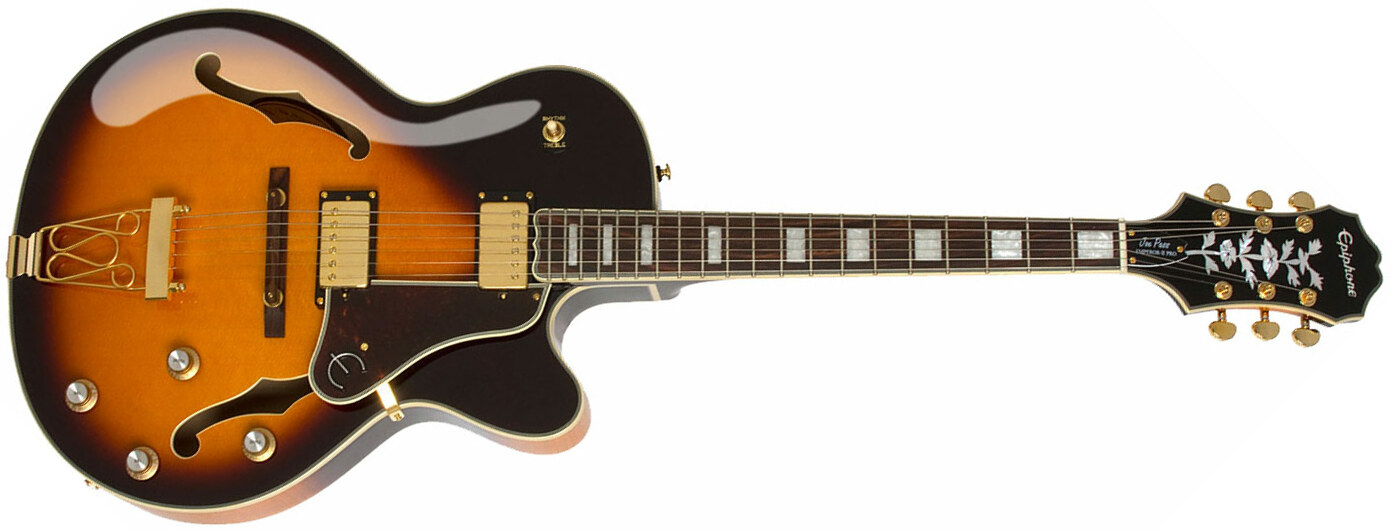 Epiphone Joe Pass Emperor Ii Pro 2018 Signature Hh Ht Pf - Vintage Sunburst - Guitare Électrique 3/4 Caisse & Jazz - Main picture