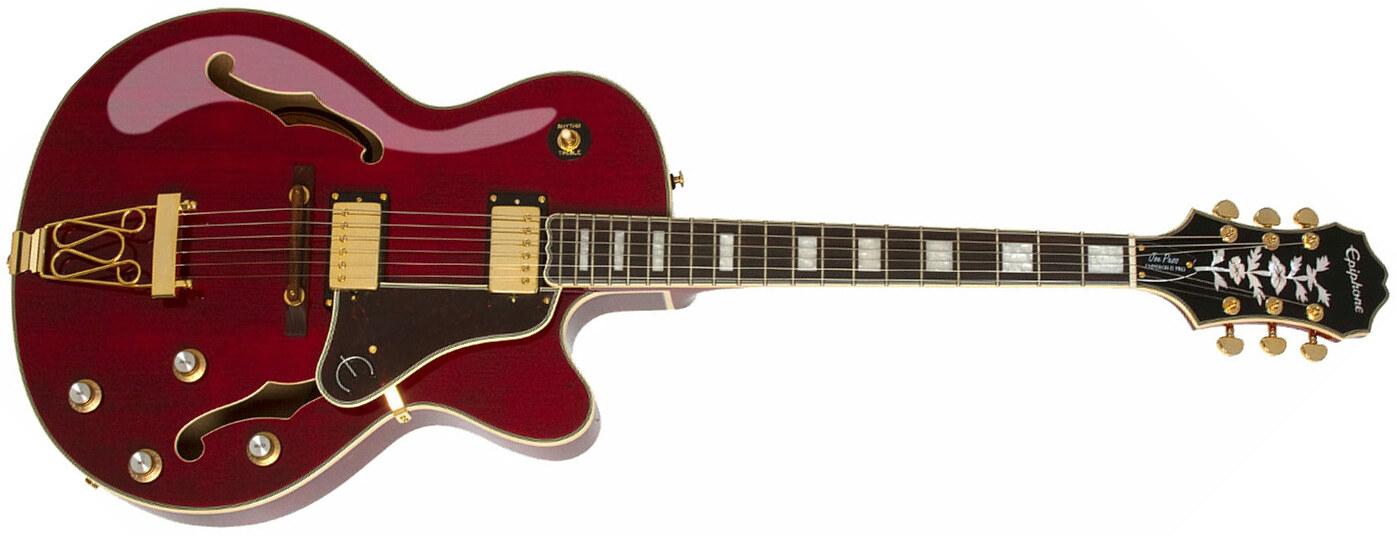 Epiphone Joe Pass Emperor Ii Pro 2018 Signature Hh Ht Pf - Wine Red - Guitare Électrique 3/4 Caisse & Jazz - Main picture