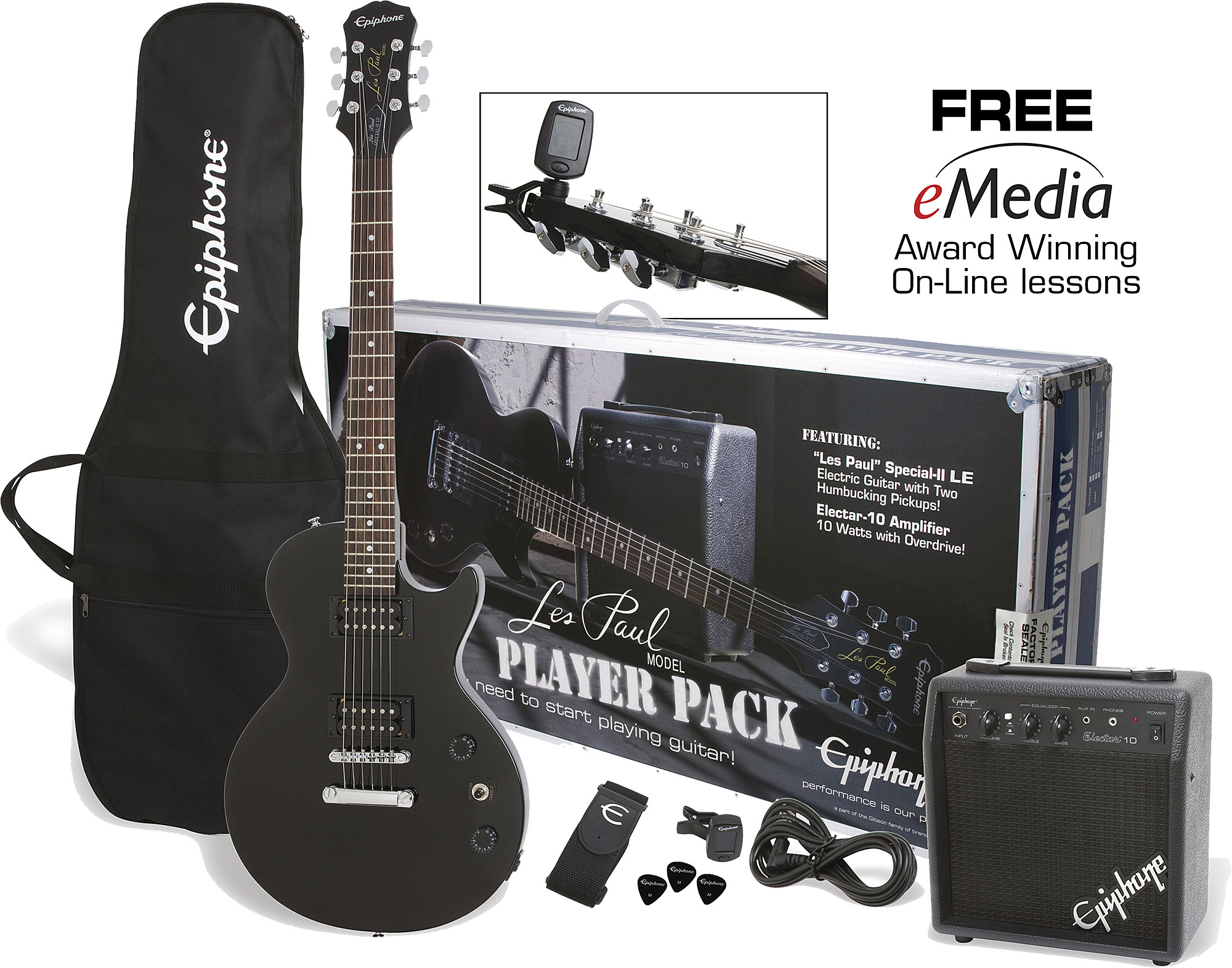 Epiphone Les Paul Player Pack Ch - Ebony - Pack Guitare Électrique - Main picture