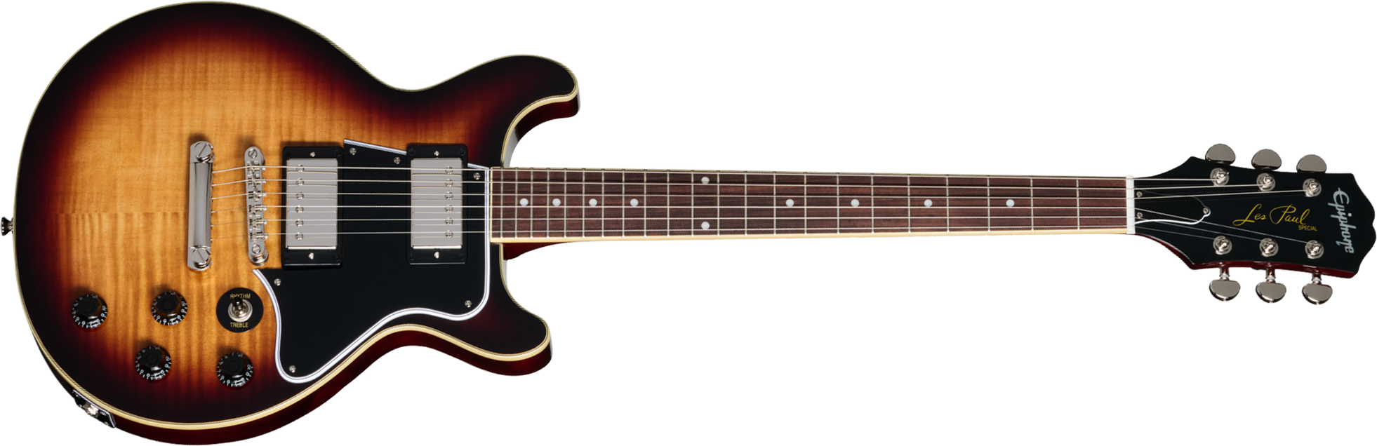 Epiphone Les Paul Special Double Cut Figured Ibg Dc 2s P90 Ht Rw - Bourbon Burst - Guitare Électrique Double Cut - Main picture