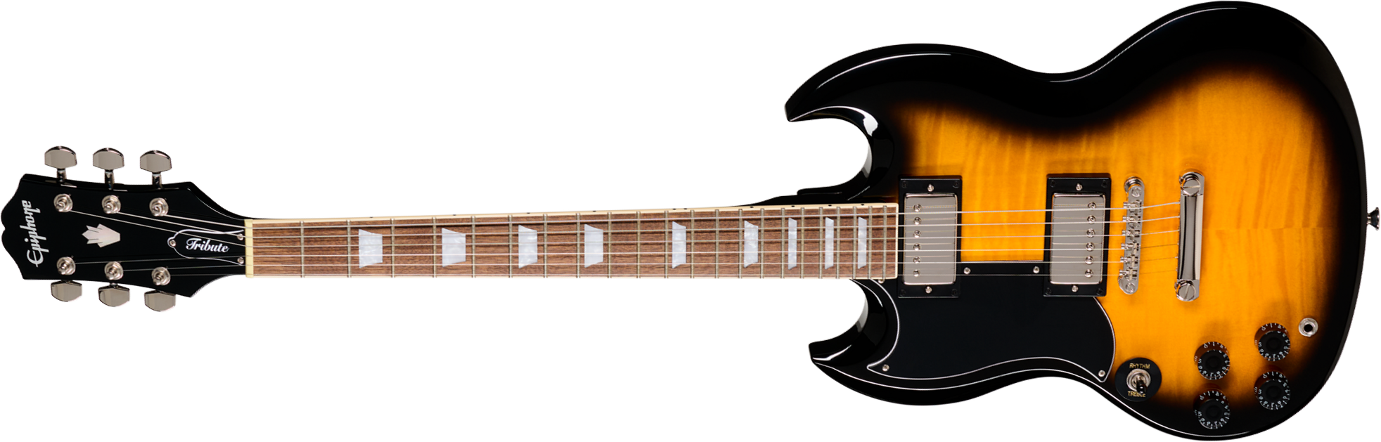 Epiphone Sg Tribute Plus Lh Gaucher Ibg 2h Ht Lau - Vintage Sunburst - Guitare Électrique Double Cut - Main picture