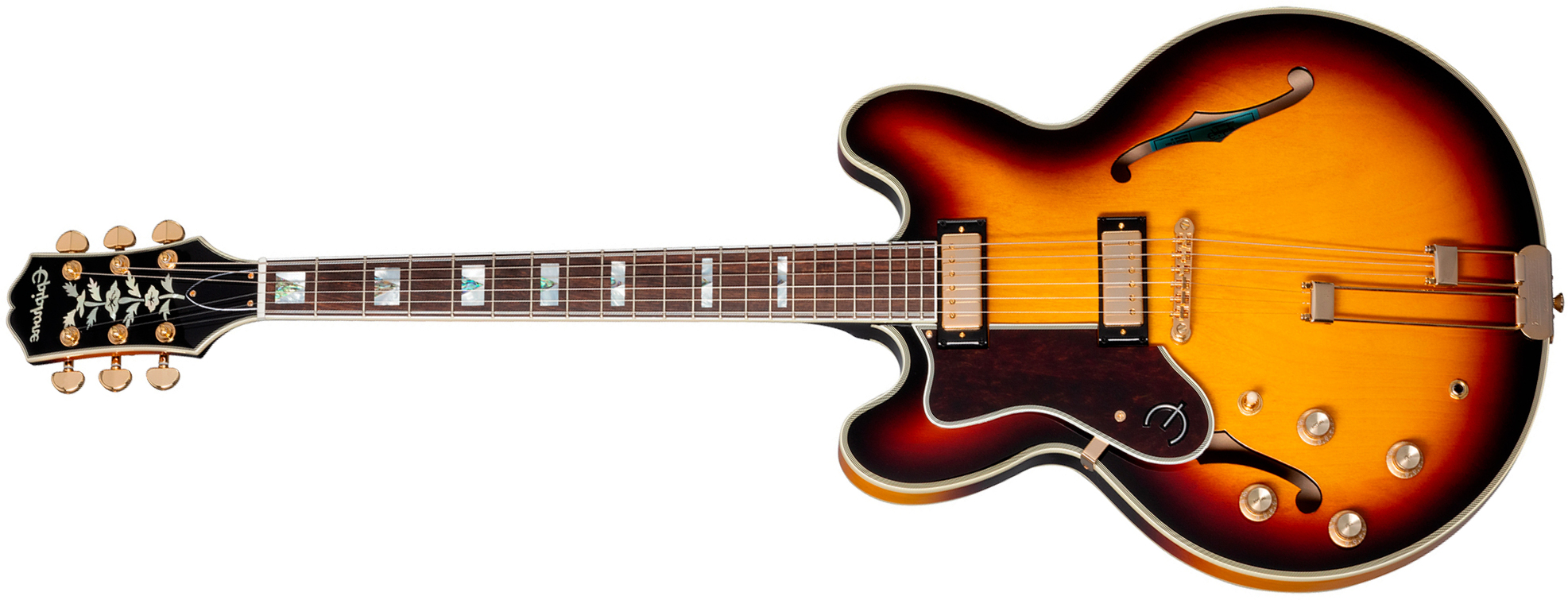 Epiphone Sheraton Lh Original Archtops Gaucher 2mh Ht Rw - Vintage Sunburst - Guitare Électrique 1/2 Caisse - Main picture