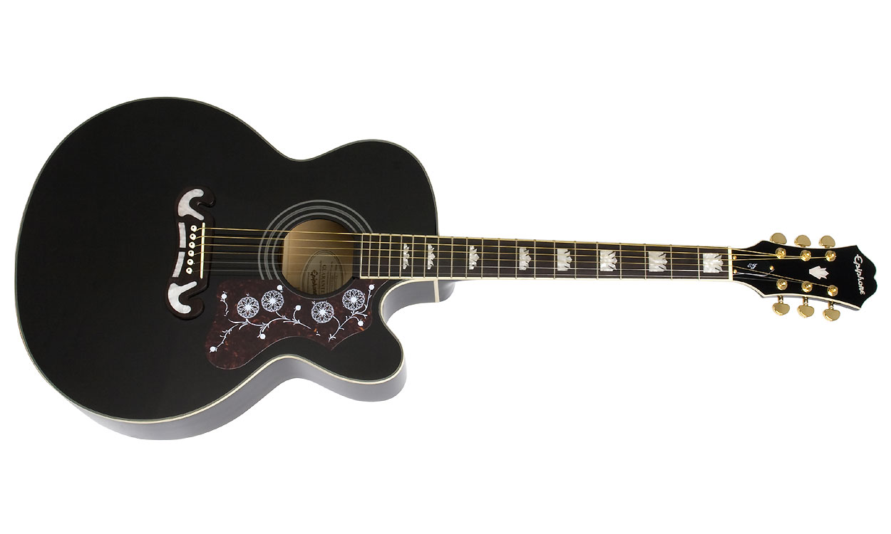 Epiphone J-200ec 2018 Jumbo Cw Epicea Erable Pf - Ebony - Guitare Electro Acoustique - Variation 1