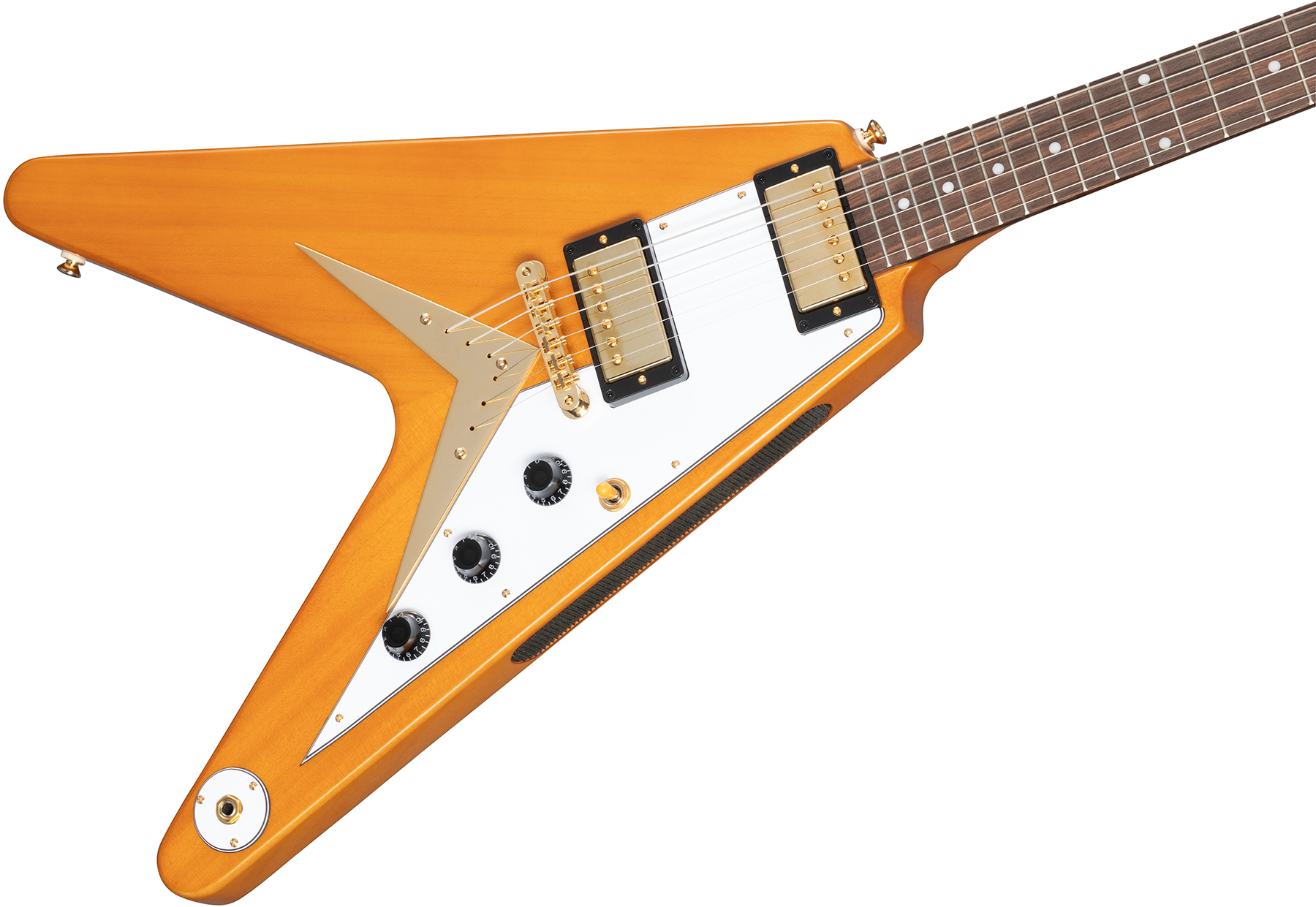 Epiphone Flying V Korina 1958 White Pickguard Lh Gaucher Original 2h Gibson Ht Lau - Aged Natural - Guitare Électrique Gaucher - Variation 3