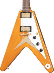 Guitare électrique métal Epiphone Original 1958 Flying V Korina White Pickguard - Aged natural