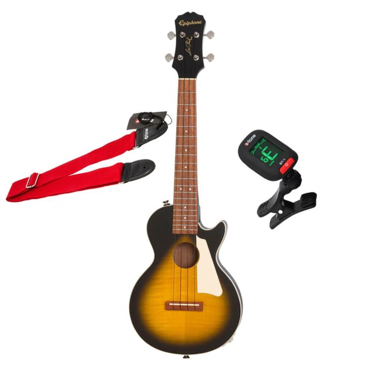 Ukulélé Epiphone Les Paul Tenor Acoustic/Electric Ukulele Pack + X-Tone Accessories - Vintage sunburst