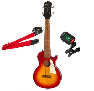 Ukulélé Epiphone Les Paul Tenor Acoustic/Electric Ukulele + X-Tone Accessories - Aged cherry sunburst