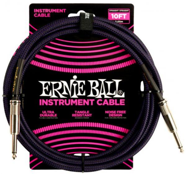 Câble Ernie ball Braided Instrument Cable Straight/Straight 10ft - Purple Black