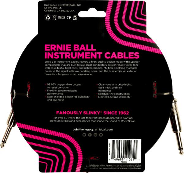 Câble Ernie ball Braided Instrument Cable Straight/Straight 18ft - Red Black