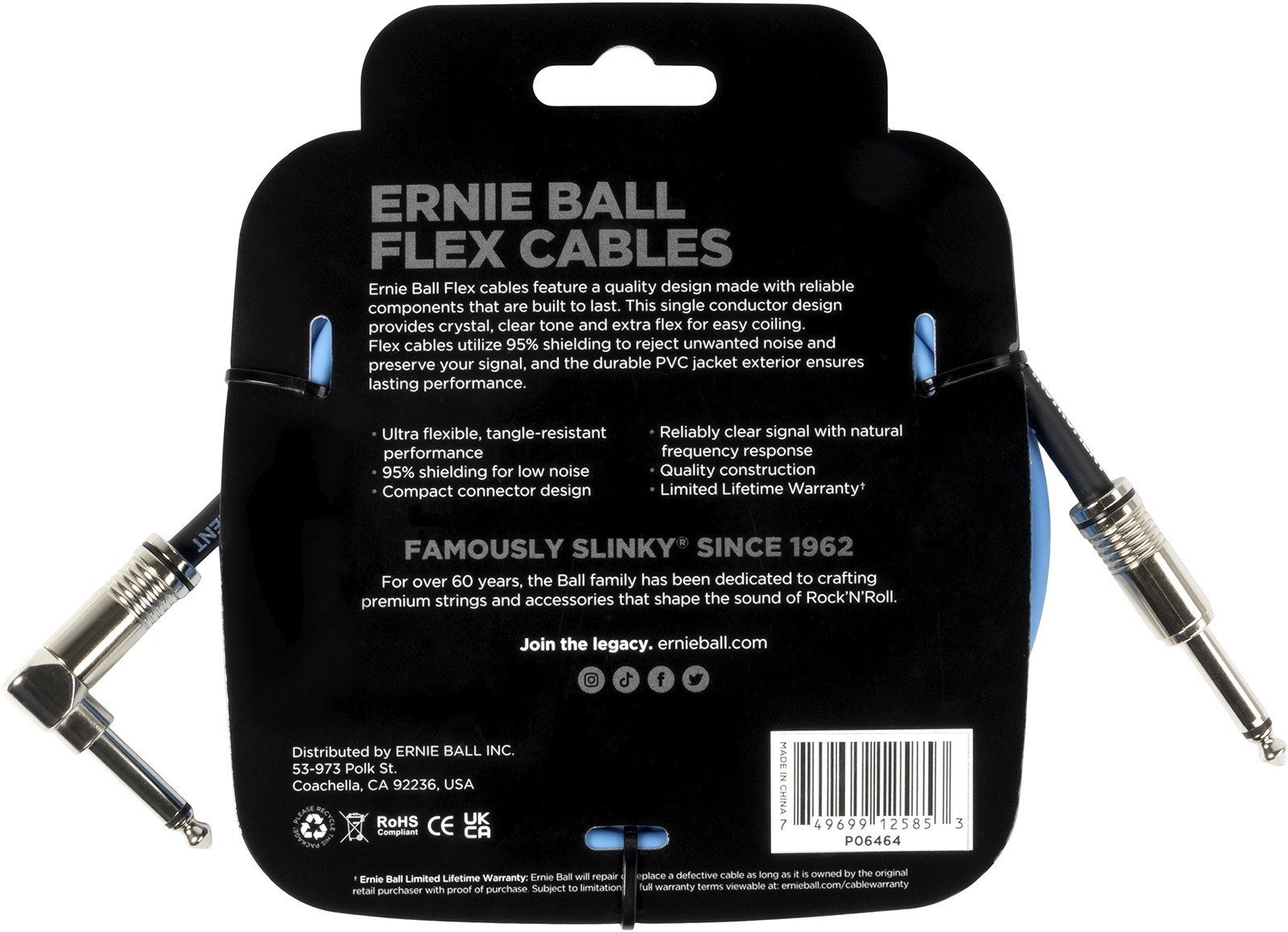 Ernie Ball Câbles Instrument Flex Jack/jack Coudé 3m Bleu - CÂble - Variation 1