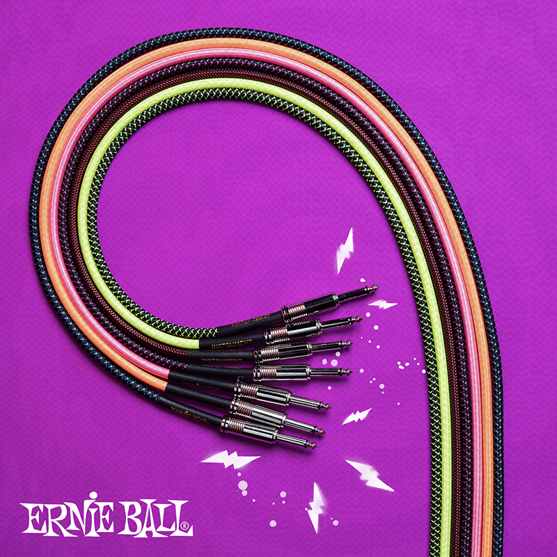 Ernie Ball Cables Instrument Gaine Tissée Jack/jack Coudé 3m Jaune Fluo - CÂble - Variation 2