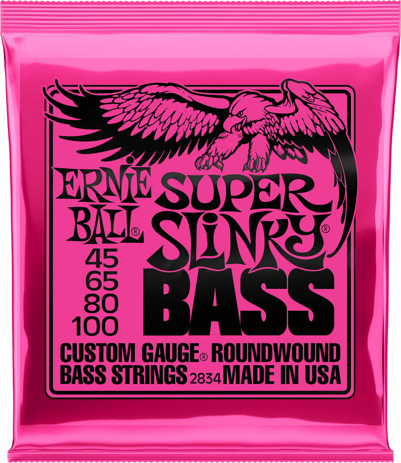 Ernie Ball Jeu De 4 Cordes Bass (4) 2834 Super Slinky 45-100 - Cordes Basse Électrique - Main picture