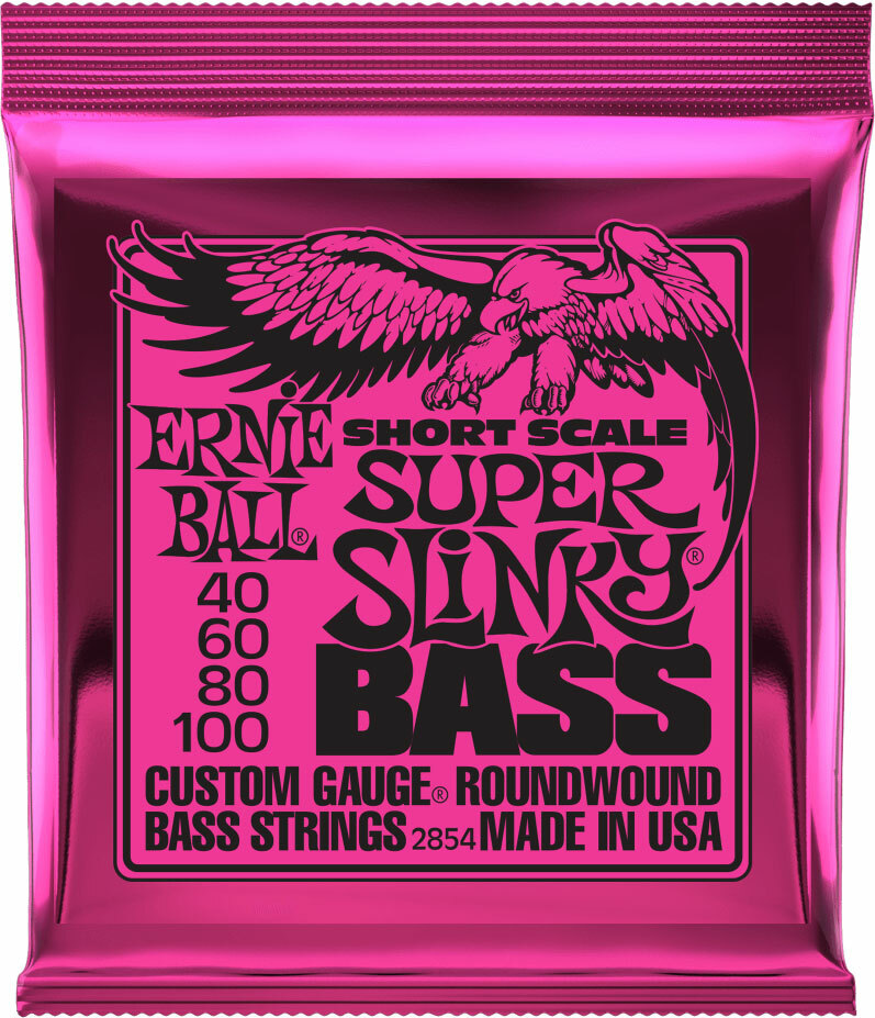 Ernie Ball Jeu De 4 Cordes Bass (4) 2854 Super Slinky Short Scale 40-100 - Cordes Basse Électrique - Main picture