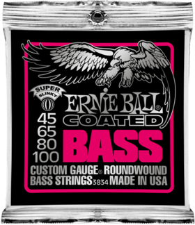Ernie Ball Jeu De 4 Cordes Bass (4) 3834 Coated Super Slinky 45-100 - Cordes Basse Électrique - Main picture