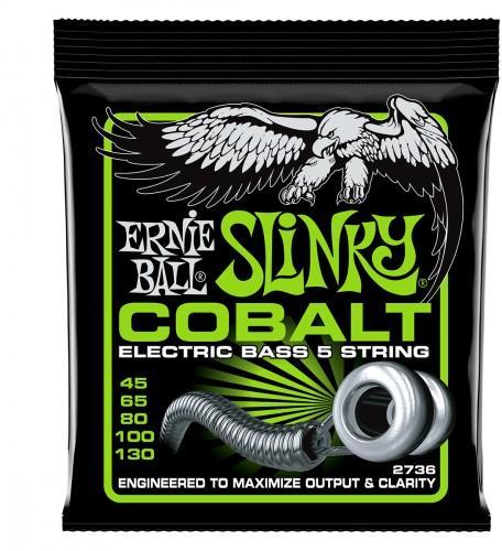 Cordes basse électrique Ernie ball Bass (5) 2736 Slinky Cobalt 45-130 - Jeu de 5 cordes