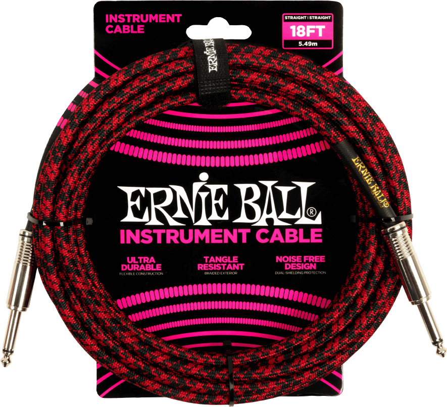 Ernie Ball Braided Instrument Cable Droit Droit 18ft 5.49m Red Black - CÂble - Main picture