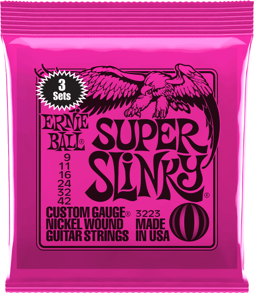 Ernie Ball Jeu De 6 Cordes Electric (3x Set) 3223 Super Slinky 09-42 - Cordes Guitare Électrique - Main picture