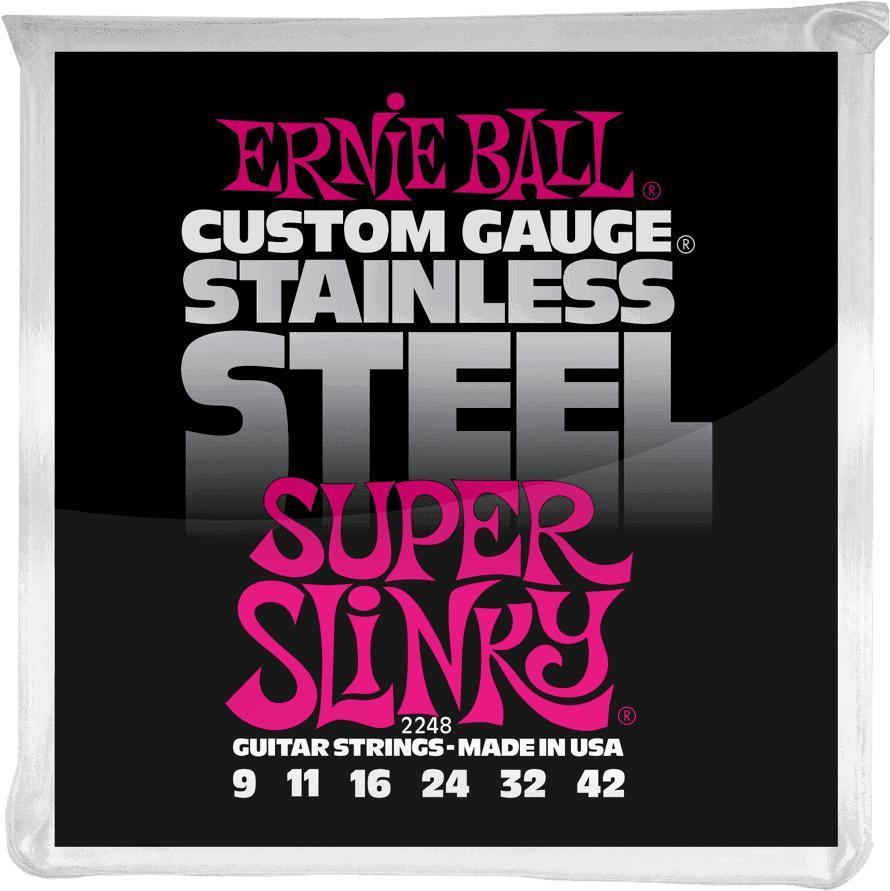 Cordes guitare électrique Ernie ball Electric (6) 2248 Stainless Steel Super Slinky 9-46 - Jeu de 6 cordes